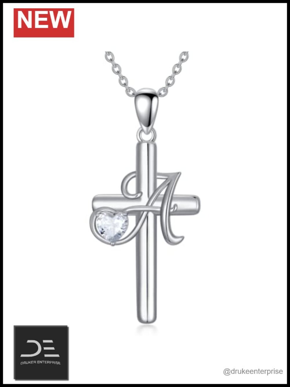 Sterling Silver Initial Cross Necklace A-Z Pendant Women Jewelry Gift